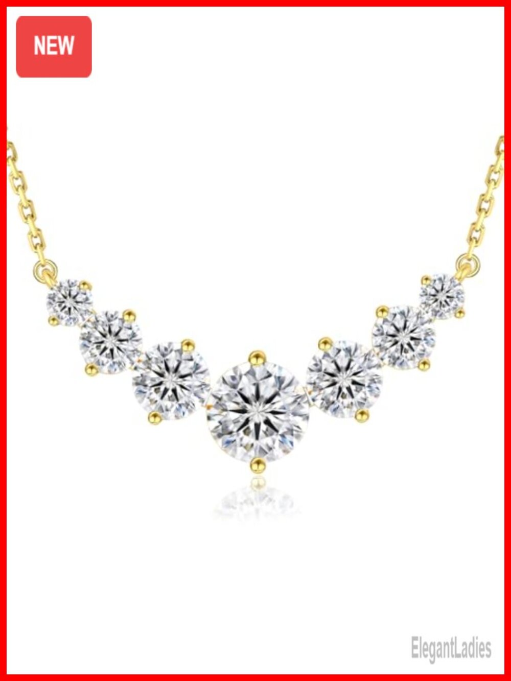 Moissanite Pendant Necklace S925 Sterling Silver 14K Gold Plated 5 CTW Round